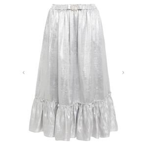 Shrimps Pearl bow embellished metallic jacquard skirt silver size 8